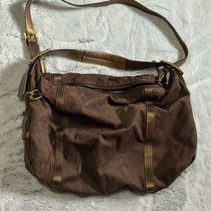 Cole Haan hobo boho shoulder bag brown suede with gold accents gorgeous